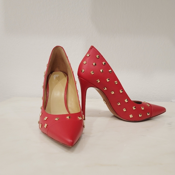 Michael Kors Keke Studded Leather Pointed Toe Stiletto Pumps Crimson Red - Picture 8 of 9